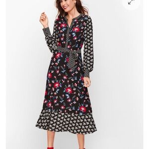 Talbots Black floral long sleeve Dress size 6P ***